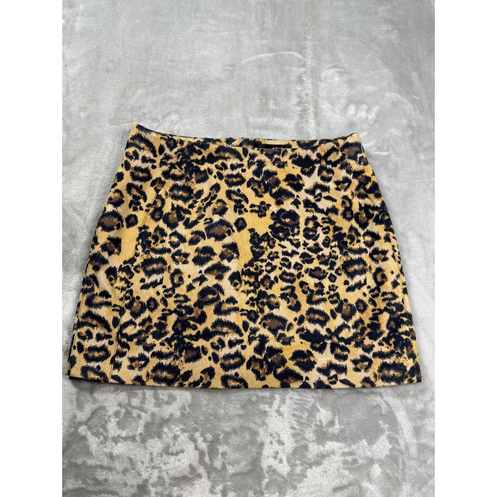 Aqua Womens Small Leopard Print Mini Skirt Tan Black Animal Print Gold Zip